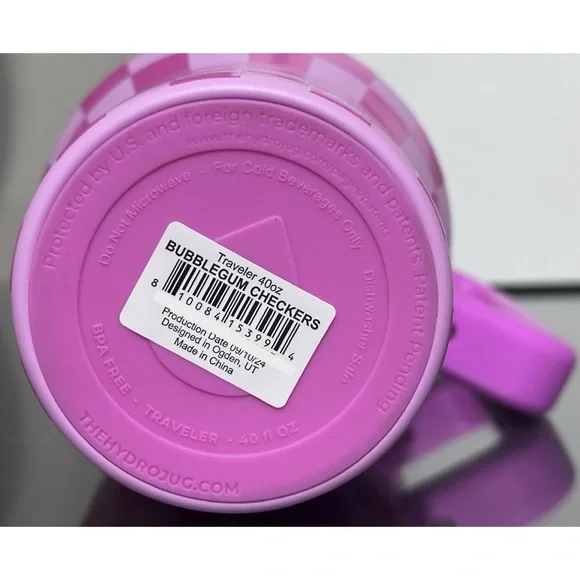 HydroJug 40oz Traveler, BUBBLEGUM PINK CHECKERS - Picture 5 of 5